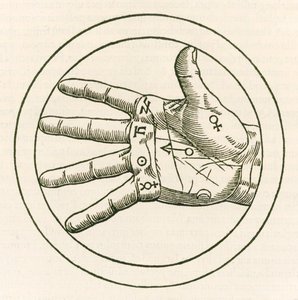 La main de la chiromancie gravure de Heinrich Cornelius Agrippa von Nettesheim (1486-1535) De occulta philosophia libri tres publié en 1533 - Heinrich Cornelius Agrippa von Nettesheim