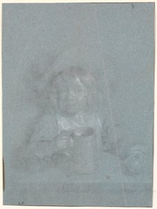 Un garçon à une table avec une pomme et une tasse dans les mains - Heinrich Dittmers