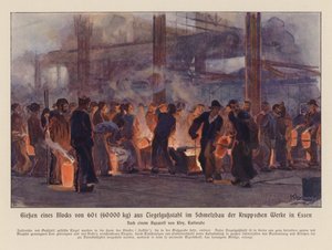 Atelier de fusion des usines Krupp à Essen, Allemagne (lithographie en couleur)