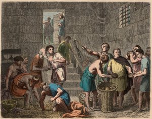 Rome antique : distribution de nourriture aux esclaves le soir, 1866 - Heinrich Leutemann