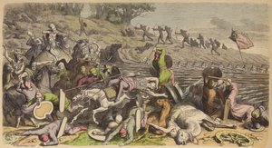 Phalange macédonienne en bataille avec les Perses (gravure en couleur)