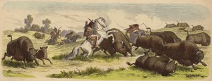 Amérindiens à cheval chassant le bison - Heinrich Leutemann