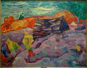Paysage avec tas de bois
