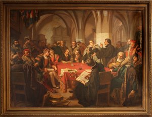 August Noack Discussion sur la religion au château de Marburg en 1869 avec cadre - Heinrich Stürzl
