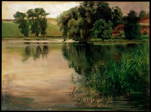 À un étang, c1870-1900. Peinture allemande
