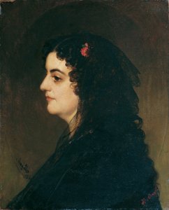 Dame de profil avec voile et œillet