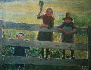 Trois petits enfants à la porte