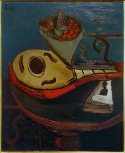 Nature morte : Mandoline et bol de fruits sur une table - Helmut Kolle