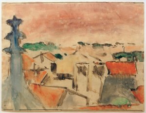 Village sous un ciel violet