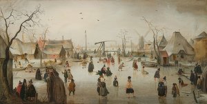 Patinage dans une ville. Vers 1610