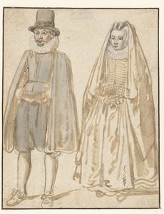 Homme et femme debout, vus de face