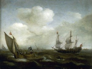 Navire néerlandais et bateau de pêche dans la brise - Hendrick Cornelisz Vroom
