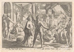 Phaéthon demande à Apollon de conduire son char - Hendrick Goltzius (workshop of)