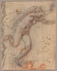 Une figure féminine nue fuyant vers la droite avec les bras tendus, avec une esquisse d