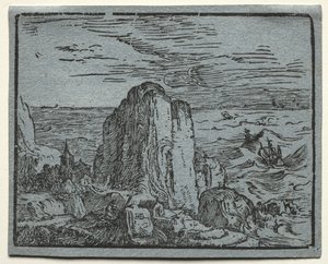 Quatre petits paysages : N°4, Falaise sur le rivage - Hendrick Goltzius