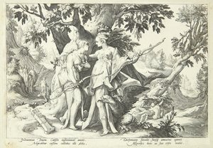 Jupiter déguisé en Diane séduit Callisto
