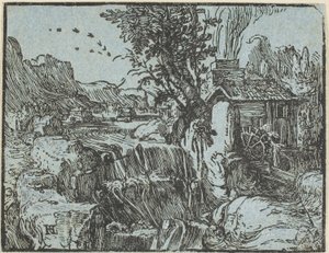 Paysage avec une cascade, de Quatre petits paysages - Hendrick Goltzius