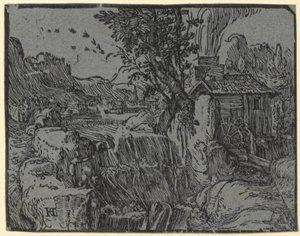 Paysage avec cascade et moulin, planche 1 de la série « Quatre petits paysages »