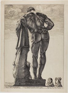 Hercule Farnèse, planche une des Trois célèbres sculptures antiques - Hendrick Goltzius