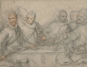 Cinq officiers, étude pour un banquet de tireurs - Hendrick Goltzius