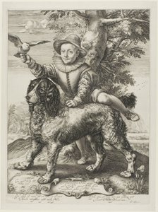 Vries, Frederik de (mort en 1613) fils du peintre Dirck de Vries, élève de Goltzius, avec le chien de Goltzius - Hendrick Goltzius