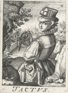 Le toucher (Tactus), une femme avec un oiseau, Tactus (titre sur l