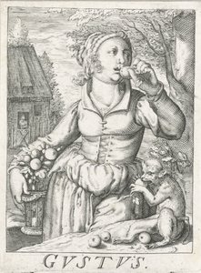 Goût (Gustus), une femme avec des fruits
