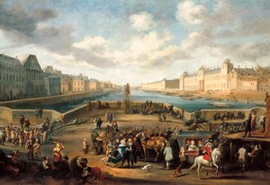Vue de Paris avec le Louvre, prise du pont Henri IV (Pont Neuf)