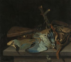 Nature morte avec accessoires de chasse et oiseaux