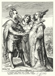 Mariage par amour célébré par Cupidon (gravure) - Hendrik (after) Goltzius