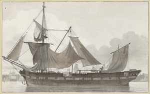 Trois-mâts sous gréement de fortune, entrant dans un port avec un vent faible - Hendrik Abraham Klinkhamer