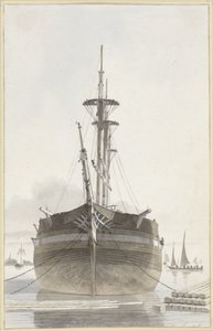 Voilier vu de face dans un port de bois - Hendrik Abraham Klinkhamer