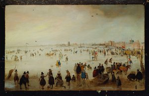 Patineurs, golfeurs, dames et messieurs élégants sur des eaux inondées gelées près de la Broederpoort à Kampen
