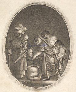 Salomé recevant la tête de Jean-Baptiste, entourée de trois hommes et d