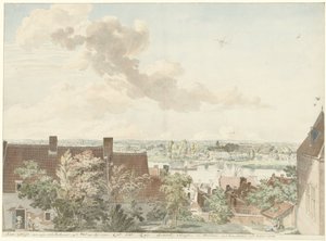Vue de Nimègue avec un bac sur la rivière - Hendrik Hoogers
