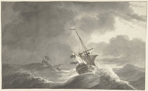 Deux navires en mer par tempête - Hendrik Kobell