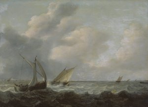 Bateaux de pêche dans une mer agitée