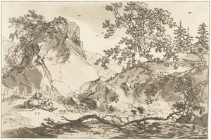 Paysage vallonné avec un homme au repos