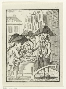 Vendeur de rue derrière une charrette avec deux clients - Hendrik Numan