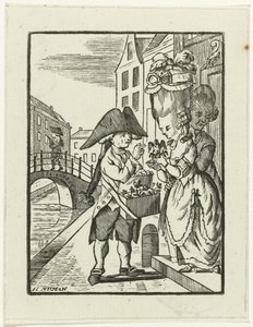 Vendeur de rue de décoration de cheminée avec deux clients - Hendrik Numan