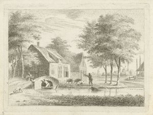Paysage avec un pont en pierre