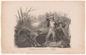 Enfants et un loup dans la forêt - Hendrik Wilhelmus Last
