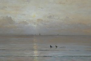Néerlandais : Coucher de soleil avec des pêcheurs de crevettes - Hendrik Willem Mesdag
