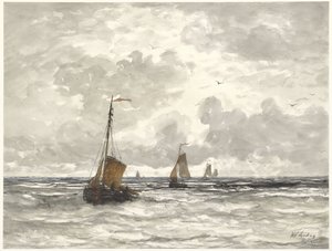Bateaux de pêche sur les brisants - Hendrik Willem Mesdag