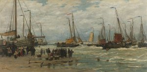 Bateaux de pêche dans les vagues déferlantes - Hendrik Willem Mesdag