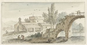 Paysage italianisant avec un pont en pierre