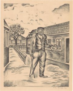 Homme avec une jambe de bois et une canne