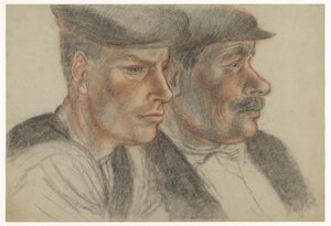 Portrait de deux hommes inconnus avec des casquettes