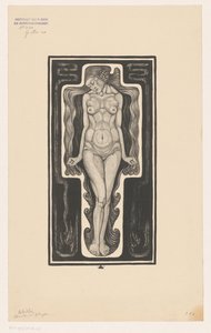 Femme nue debout avec de longs cheveux - Henk Schilling