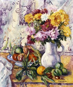 Chrysanthèmes et Fruits